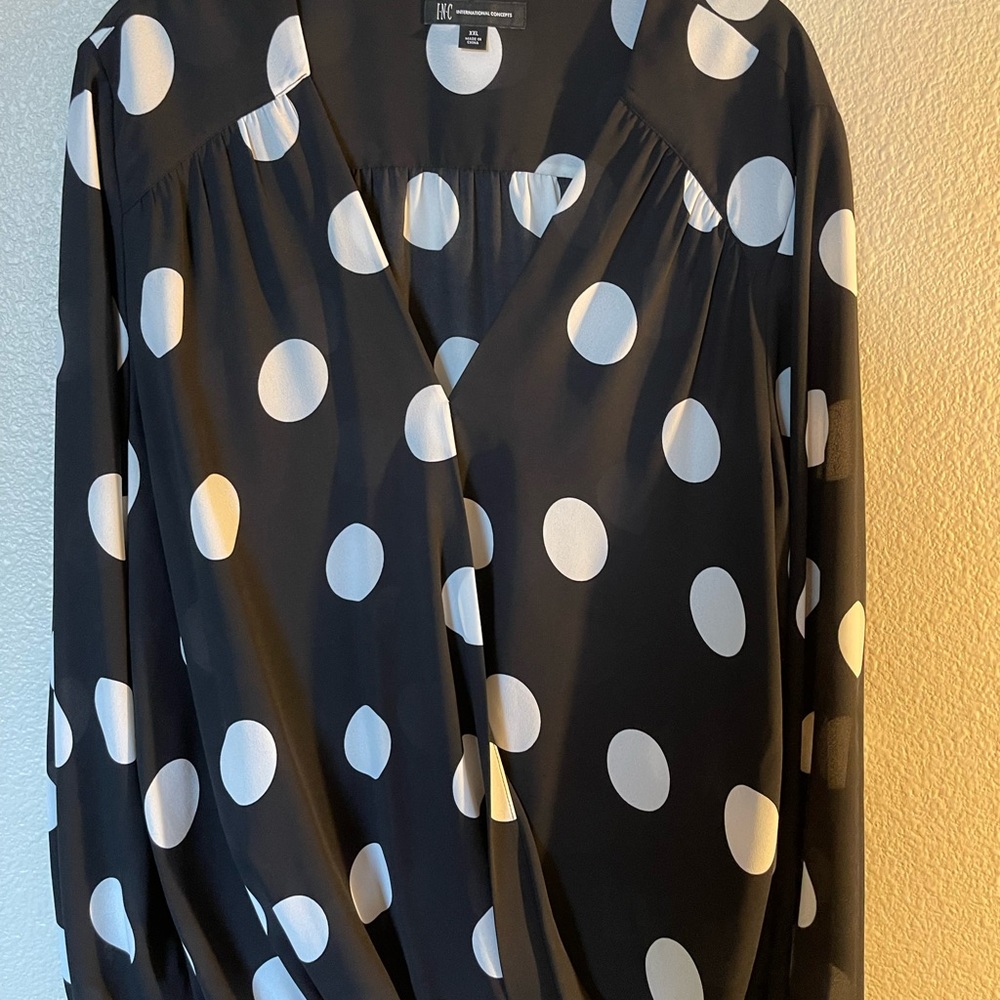 INC Black Polka Dot Wrap Blouse